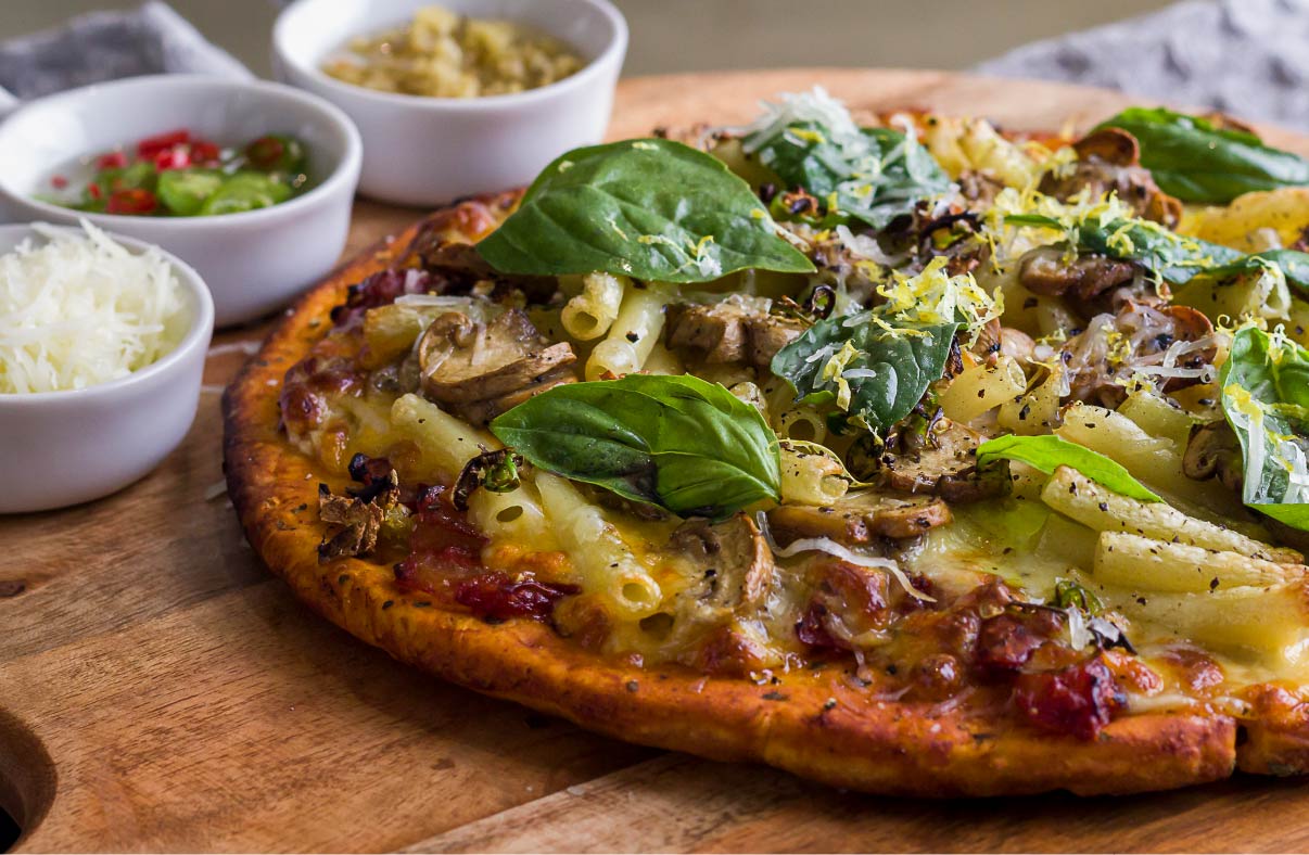 Macaroni Mushroom & Chili Cheese Pizza (with Sunblest)